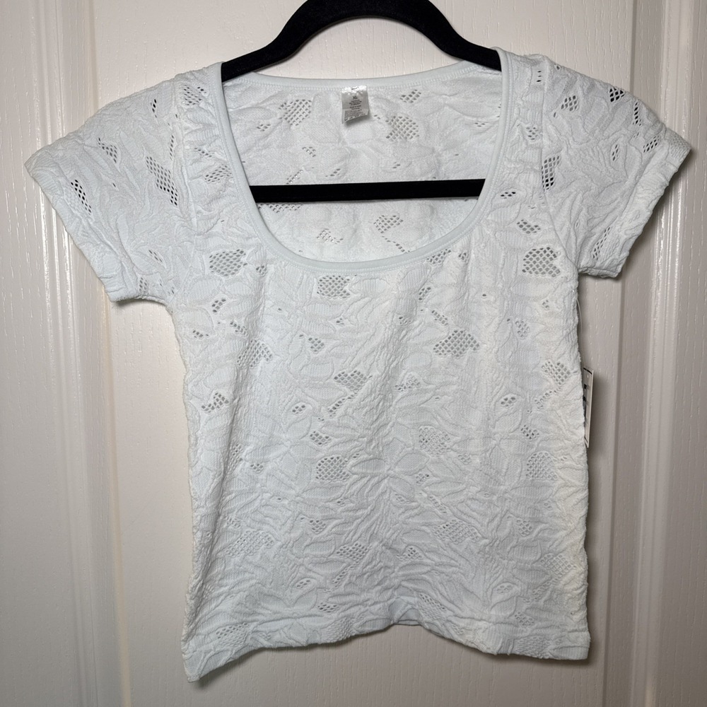 NWT 5B Style Girls XL White Crochet Lace Short Sleeve Knit Top